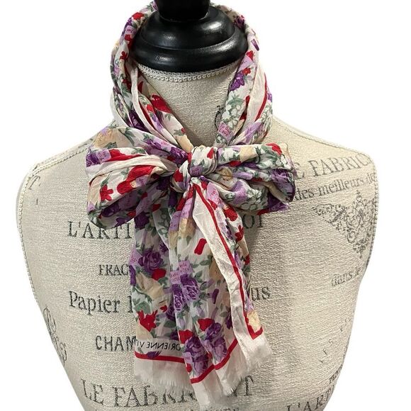 Adrienne Vittadini Floral Scarf - Red, Purple, Green - Picture 1 of 2